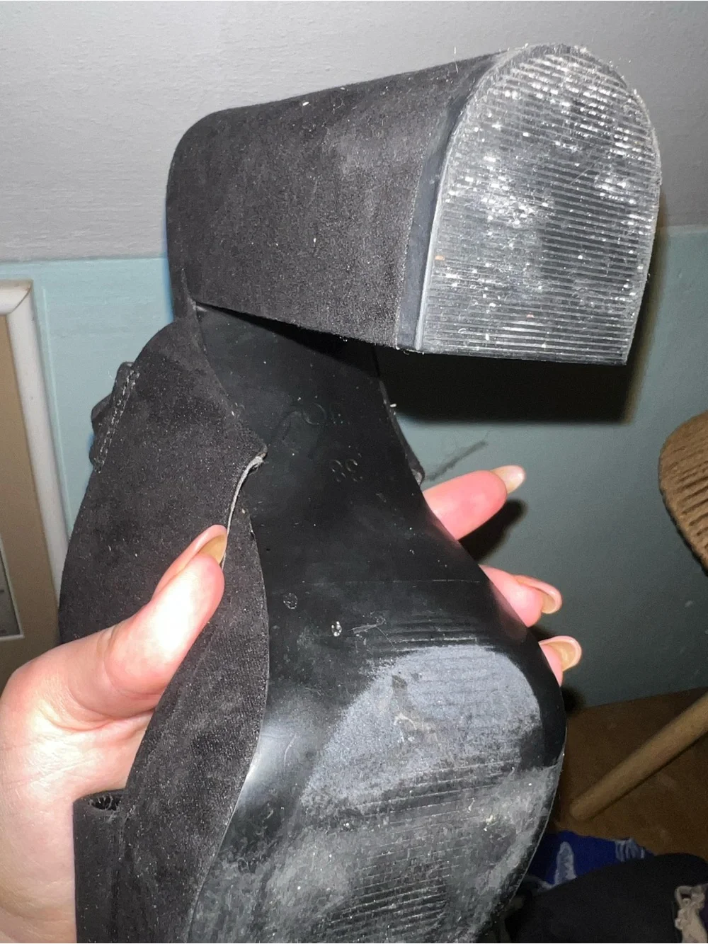 UO Black Suede Platform Block Heel Sandals - Women's